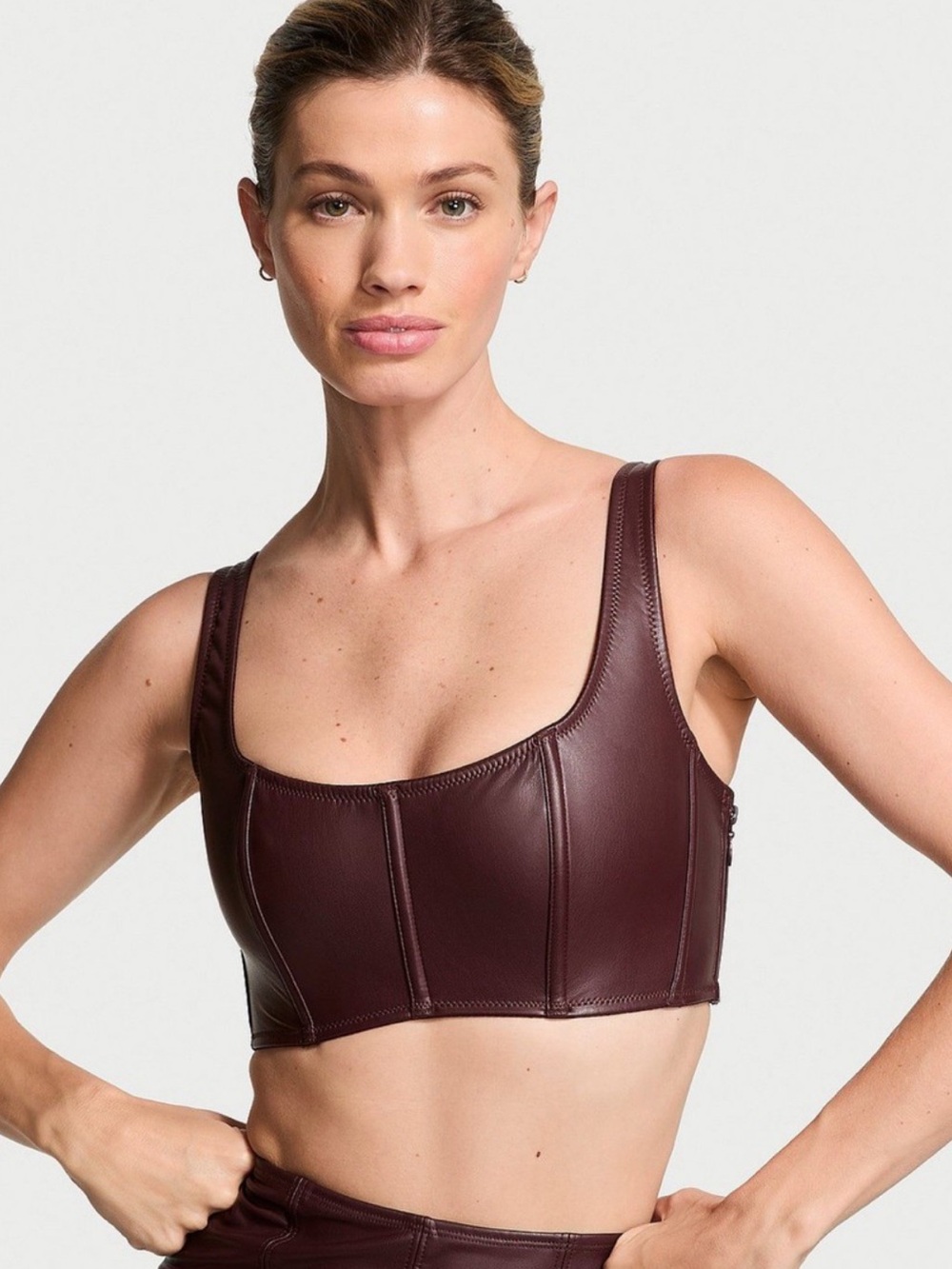 Victoria's Secret Faux Leather Bra Top Mini Corset Brown Size S-DD NEW